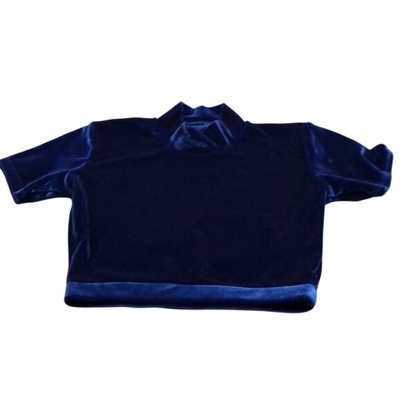 Capezio Girls Size Medium Deep Blue Velour Crop Top Dance Skating - Picture 1 of 5